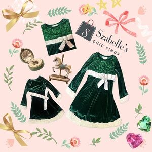 Green Velvet Holiday Dress with White Trim 🎀